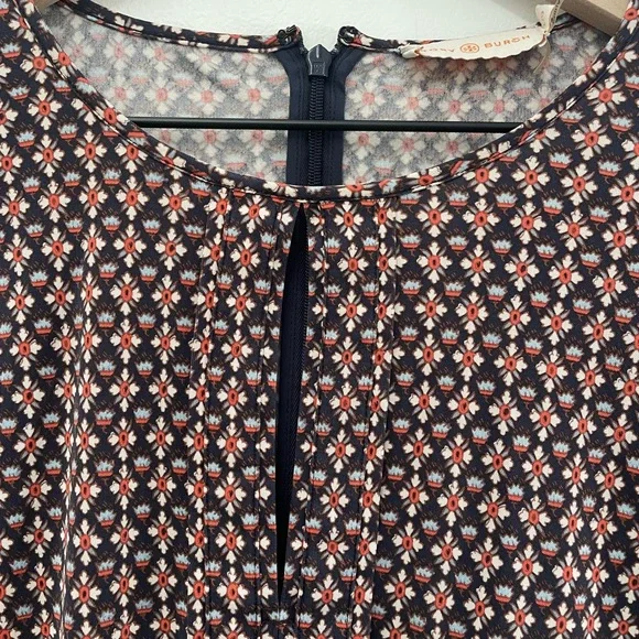 Tory Burch Women Dress Large Blue coral cream midi keyhole back patterned mod - Picture 4 of 5